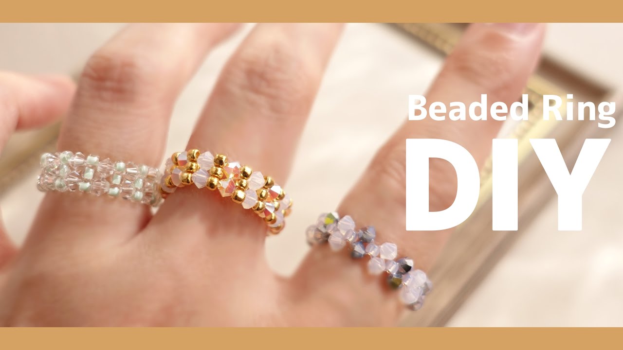 DIY✨Beaded Bicones Ring Tutorial SWAROVSKI Crystal 交差編みベース