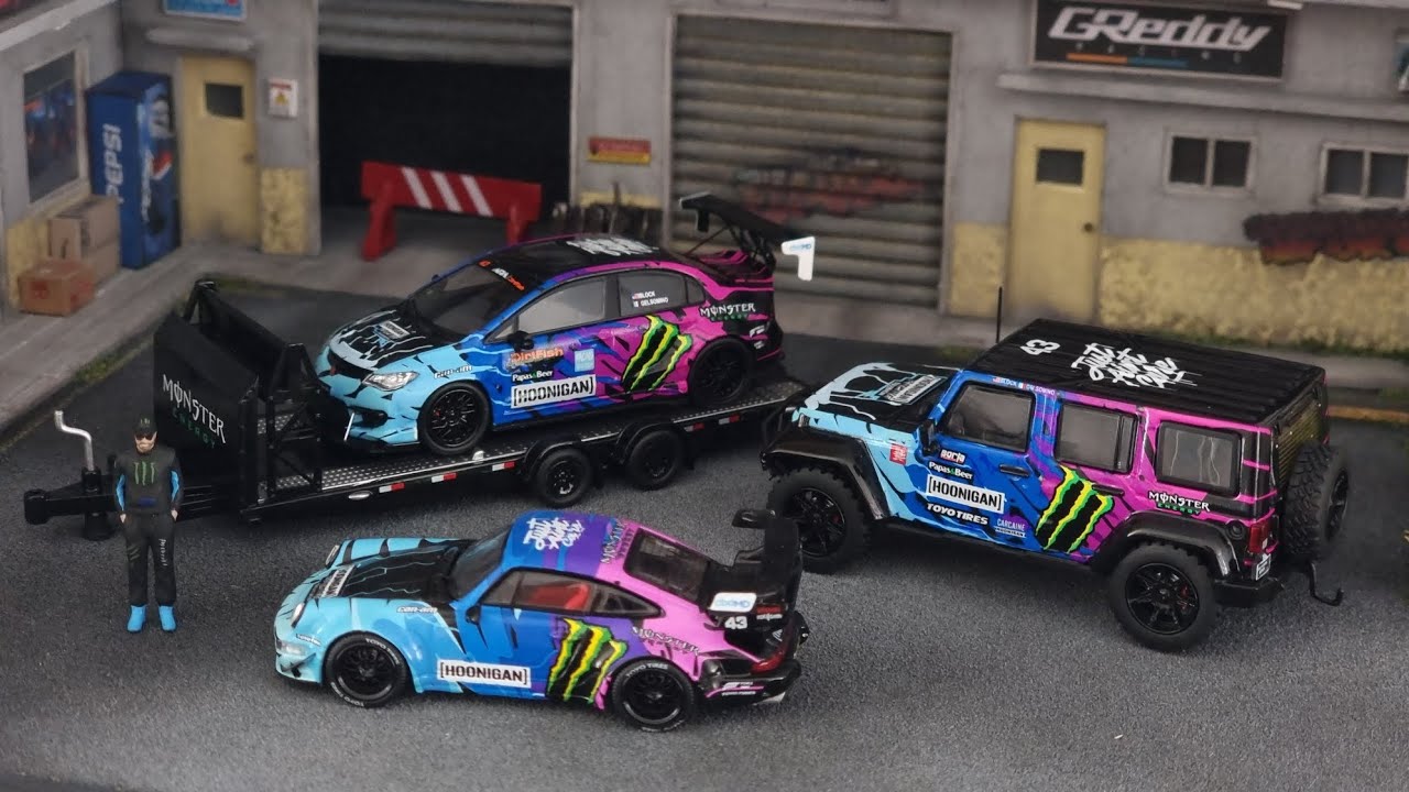 Timemicro Hauler set Honda Civic and Jeep Rubicon. Diecast Hunting