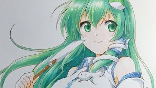 東方描いてみた】東風谷早苗【コピック】touhou speed drawing - YouTube