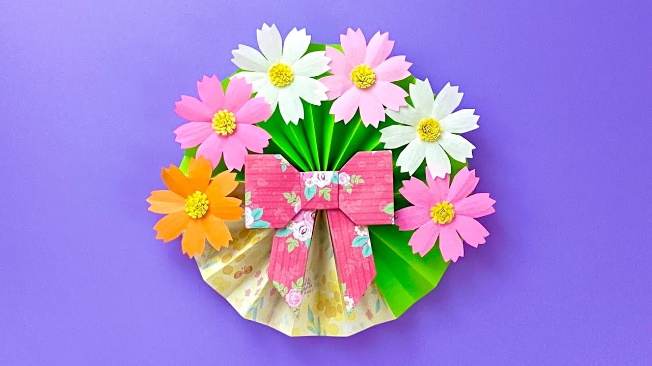 折り紙】コスモスの飾りの作り方／[Origami] How to make Cosmos