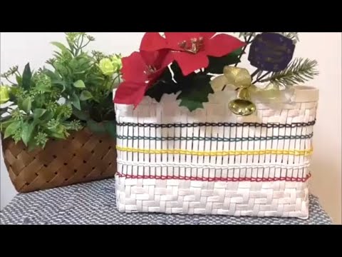 クラフトバンドで作る 5色のラインの入ったバッグ 【Craft band