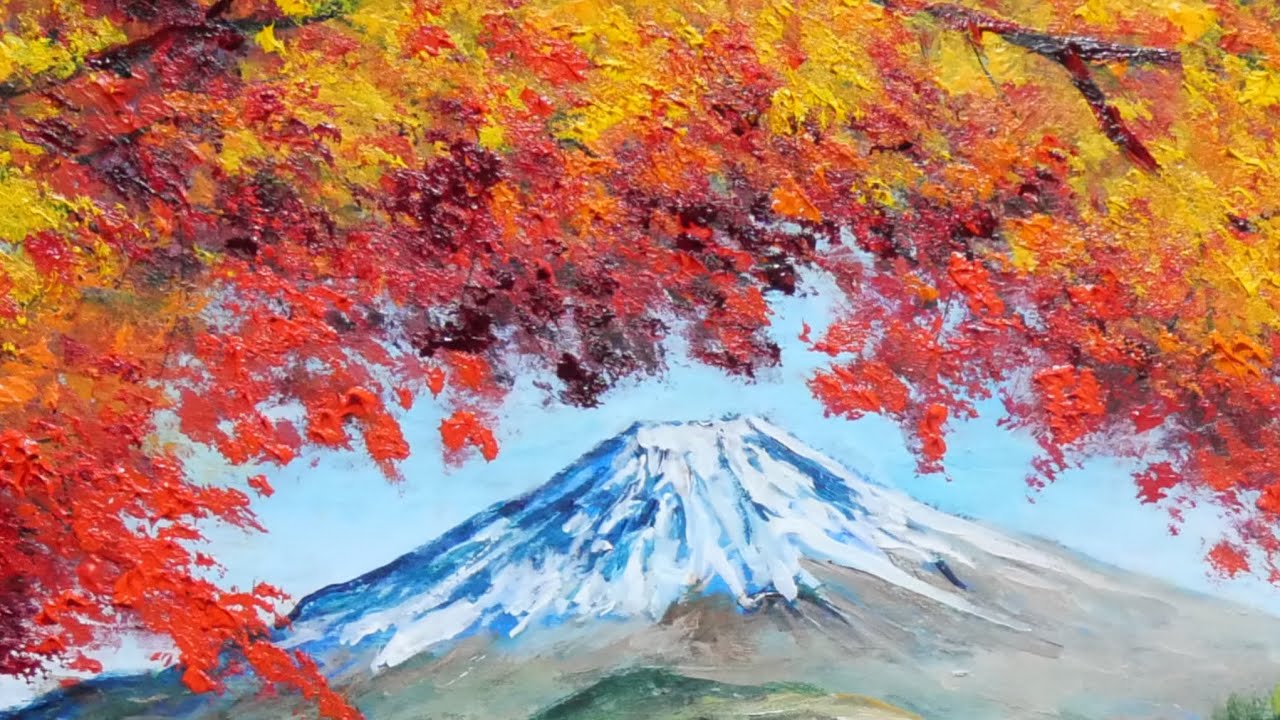 油絵】【富士山と紅葉】#油絵 #手書き #アート #絵画 #絵 #油彩画