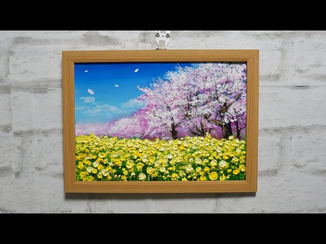 油絵 油彩 油彩画 絵 絵画【桜と菜の花咲く】 油絵 油彩 油彩画 絵
