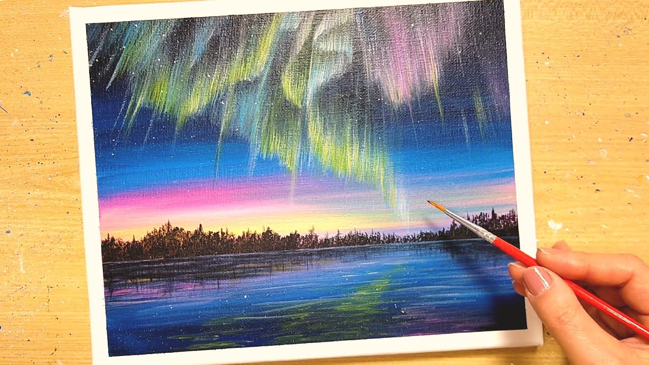 How to draw [Northern Lights] with acrylic paint /Simple acrylic