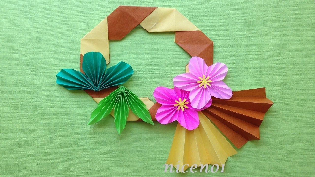 折り紙 お正月のリース（松竹梅）4 簡単な折り方 Origami Flower plum