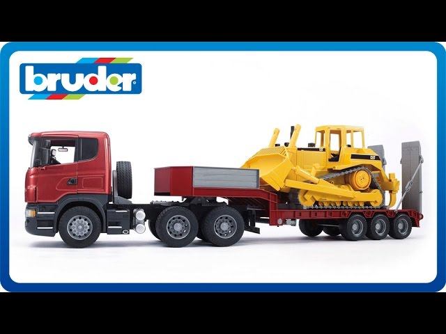 Bruder Toys SCANIA R-series Low Loader Truck w.CAT Bulldozer