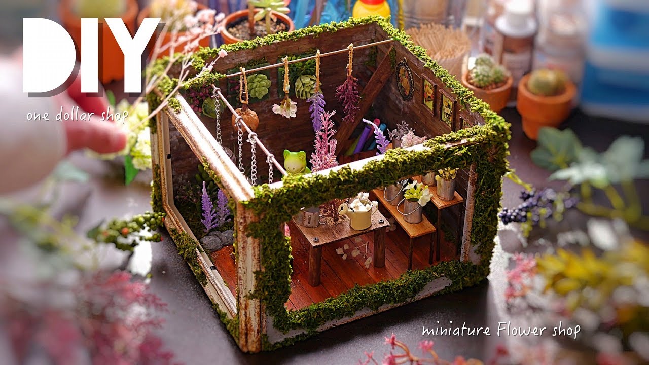 DIY☺︎miniature flower house 100均フォトフレームを使ったお花屋