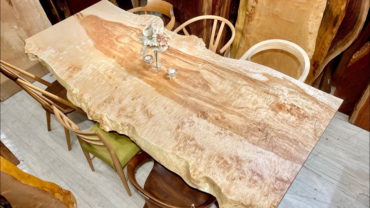 ≪浅草本店≫栃（トチ） 全面縮杢・バール杢 一枚板 2400×890-1000-900