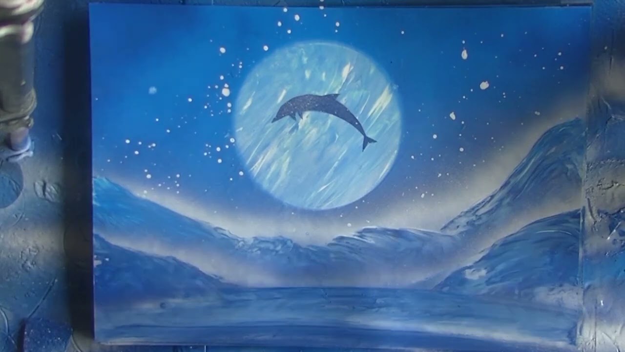 イルカ】ラッセン的すなアートをスプレーアートで表現!!今日もハイ