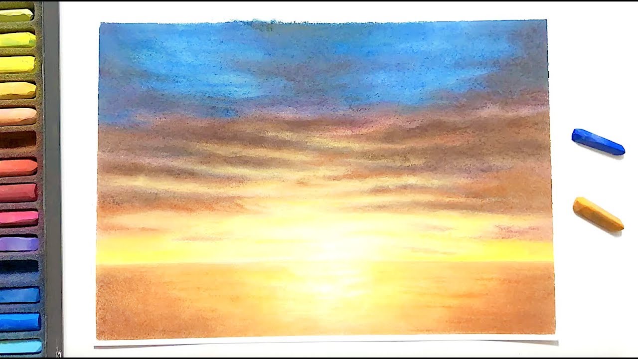 How to draw a sunset on the sea with soft pastels - YouTube