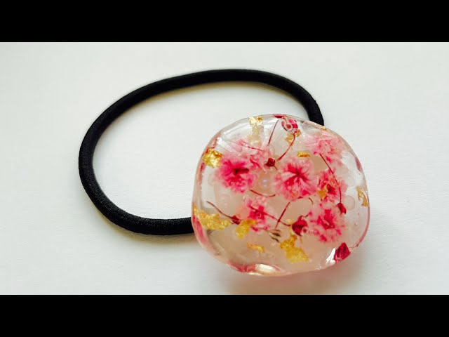 レジン/Resin】パーツクラブのモールドでドライフラワー入りヘアゴム
