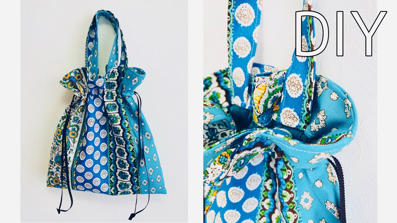With inside lining! How to make a drawstring tote bag for going