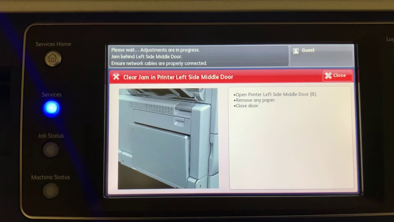 Xerox 7845 clearing side jam with no paper jam - YouTube