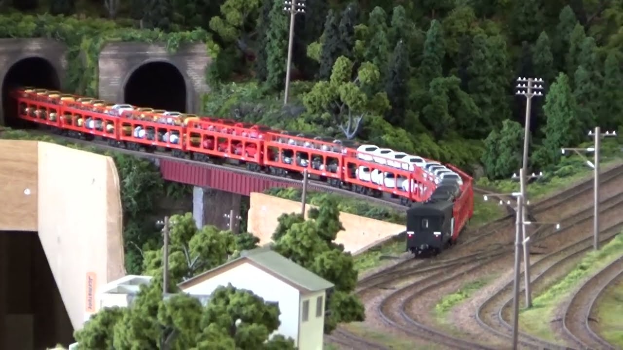 ED71牽引 ク5000車運搬貨物列車 16番（HOゲージ）鉄道模型レイアウト