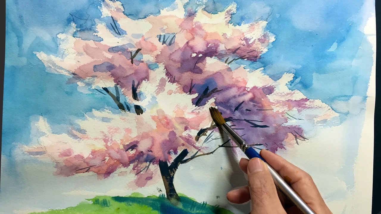 Eng sub] Watercolor Tree Painting easy tutorial #4 Cherry blossom
