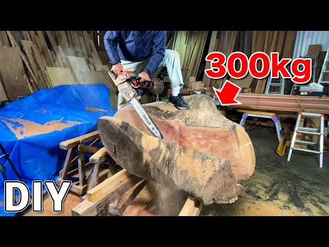 300kg! Split the Huge Zelkova into Two to Create Table Legs