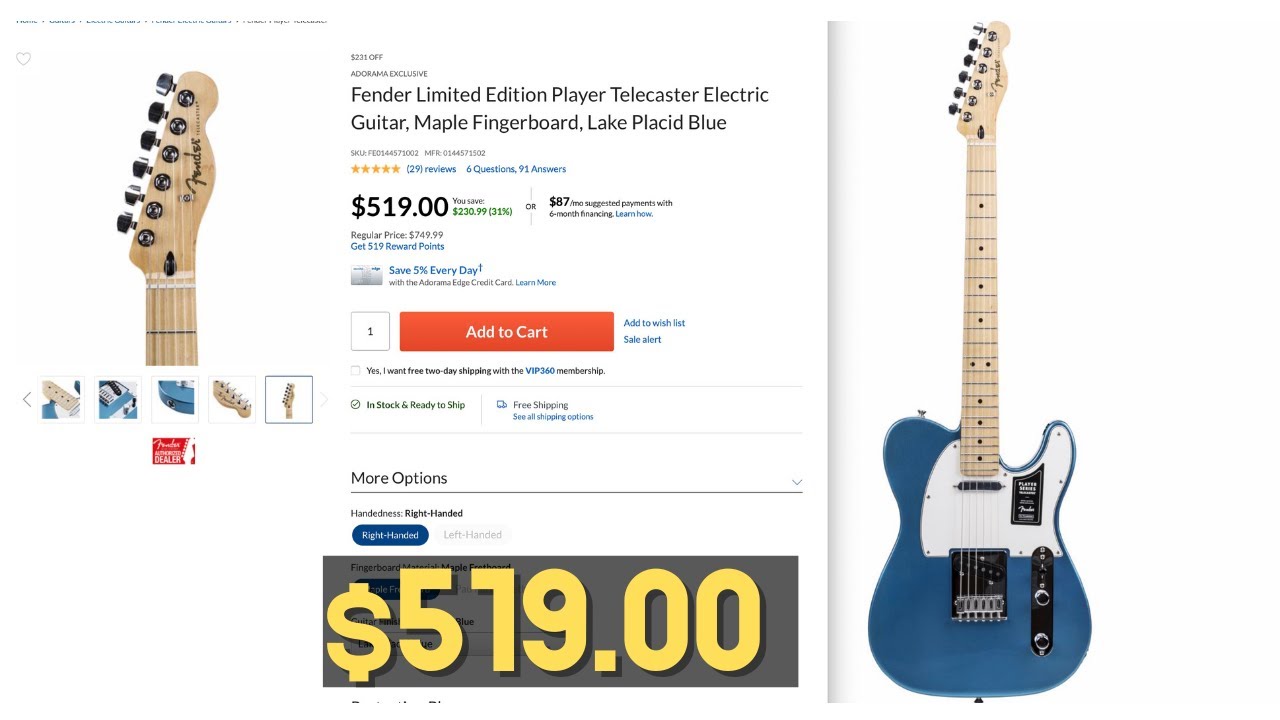 Fender Player Series Telecaster (Now $499!) from Adorama
