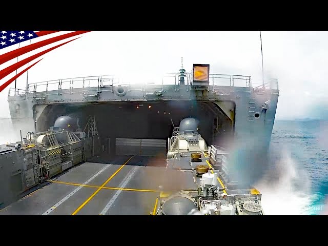 US Navy's LCAC Enters of Japanese Amphibious Transport Dock - YouTube
