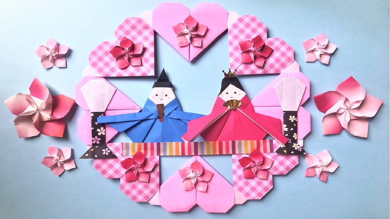 折り紙 ひな祭り ハートの雛人形リース 折り方 Origami Heart Japanese