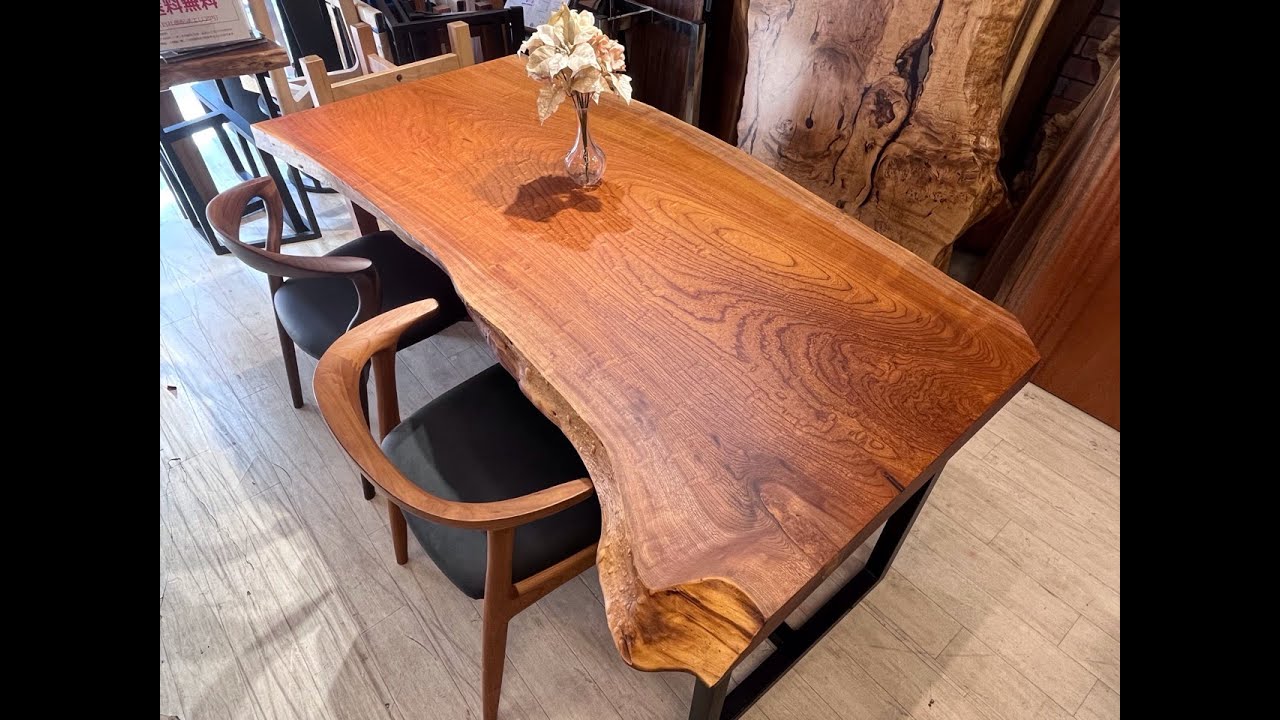 欅（ケヤキ） 玉杢 一枚板 1750×660 790 840×58 23838 - YouTube