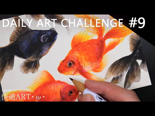 DAILY ART CHALLENGE #9 Real Brush pen illustration / Goldfish 一日
