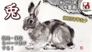 水墨画】来年の干支！うさぎの描き方 How to draw sumi-e つらら庵