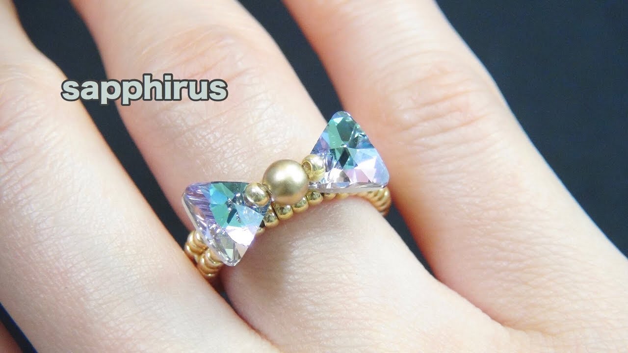 簡単レシピ】スワロフスキーを使ったリボンリングの作り方②🎀 ビーズ