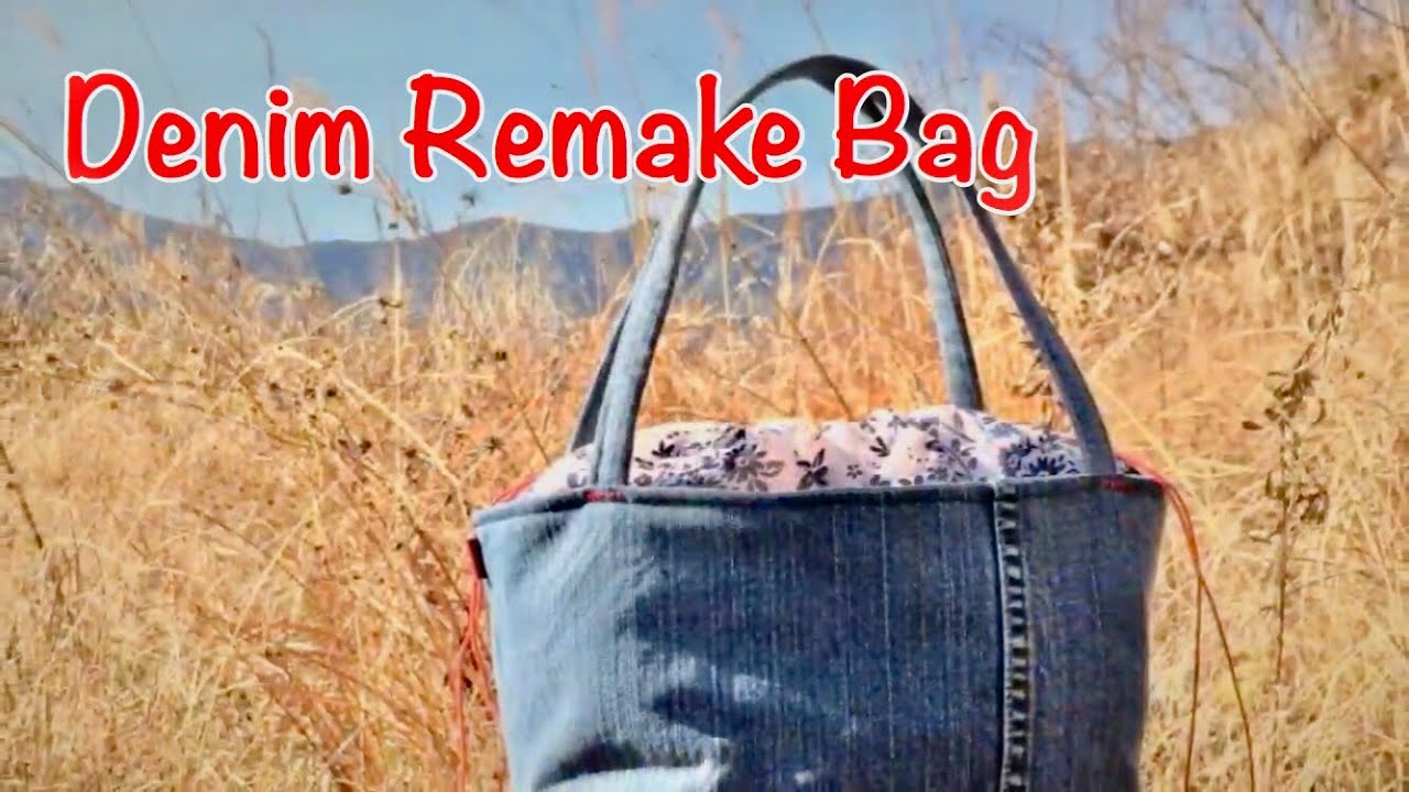 How to make a denim remake tote bag with a drawstring - YouTube