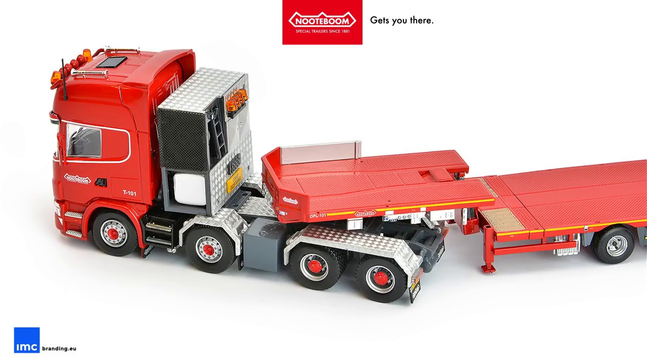Nooteboom 8-axle semi lowloader in scale 1:50 with a Scania R4