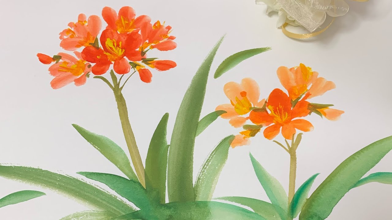 幸せを呼ぶ君子蘭を描きます】【Clivia】ほのぼの一筆画33 - YouTube