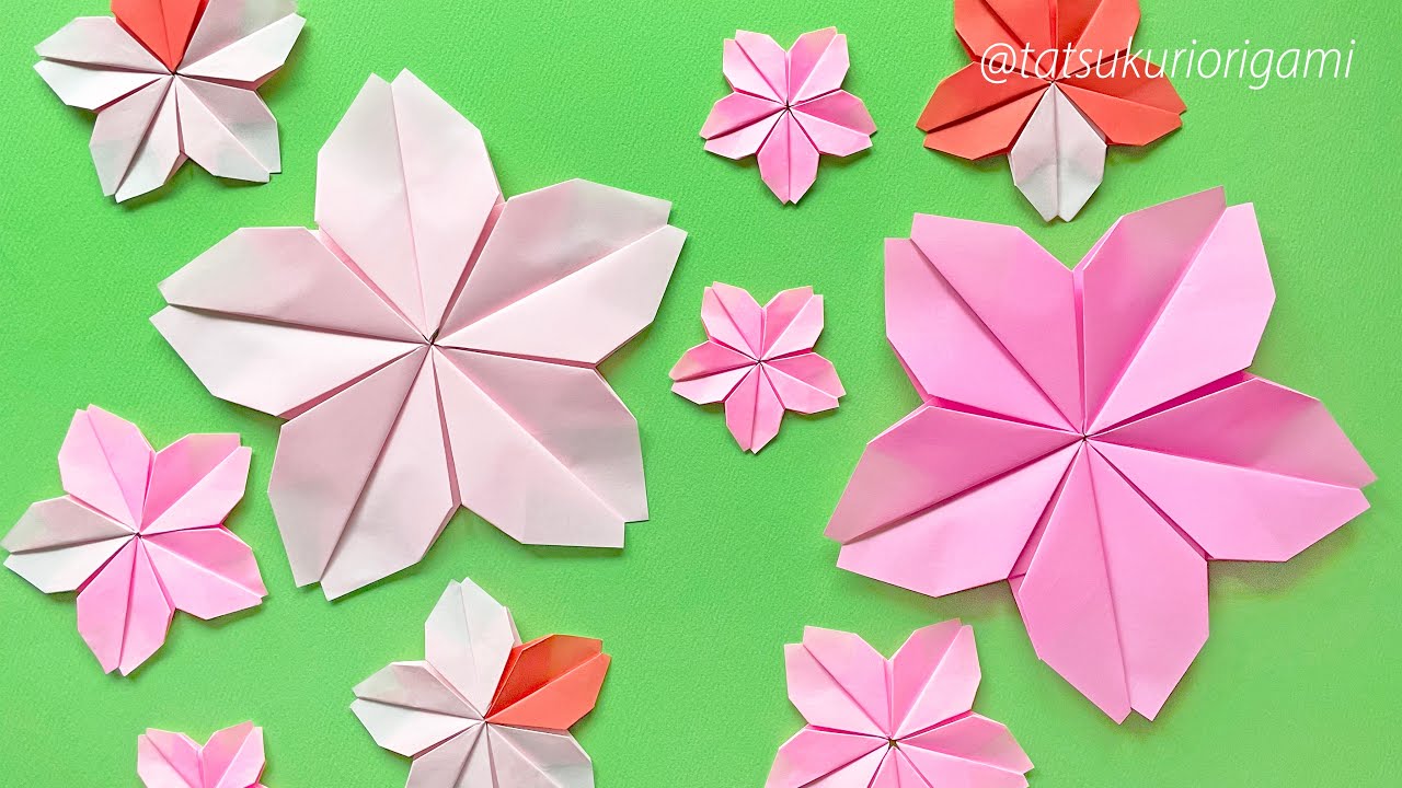 Spring origami】How to fold 5 cherry blossoms / Tatsukuri - YouTube