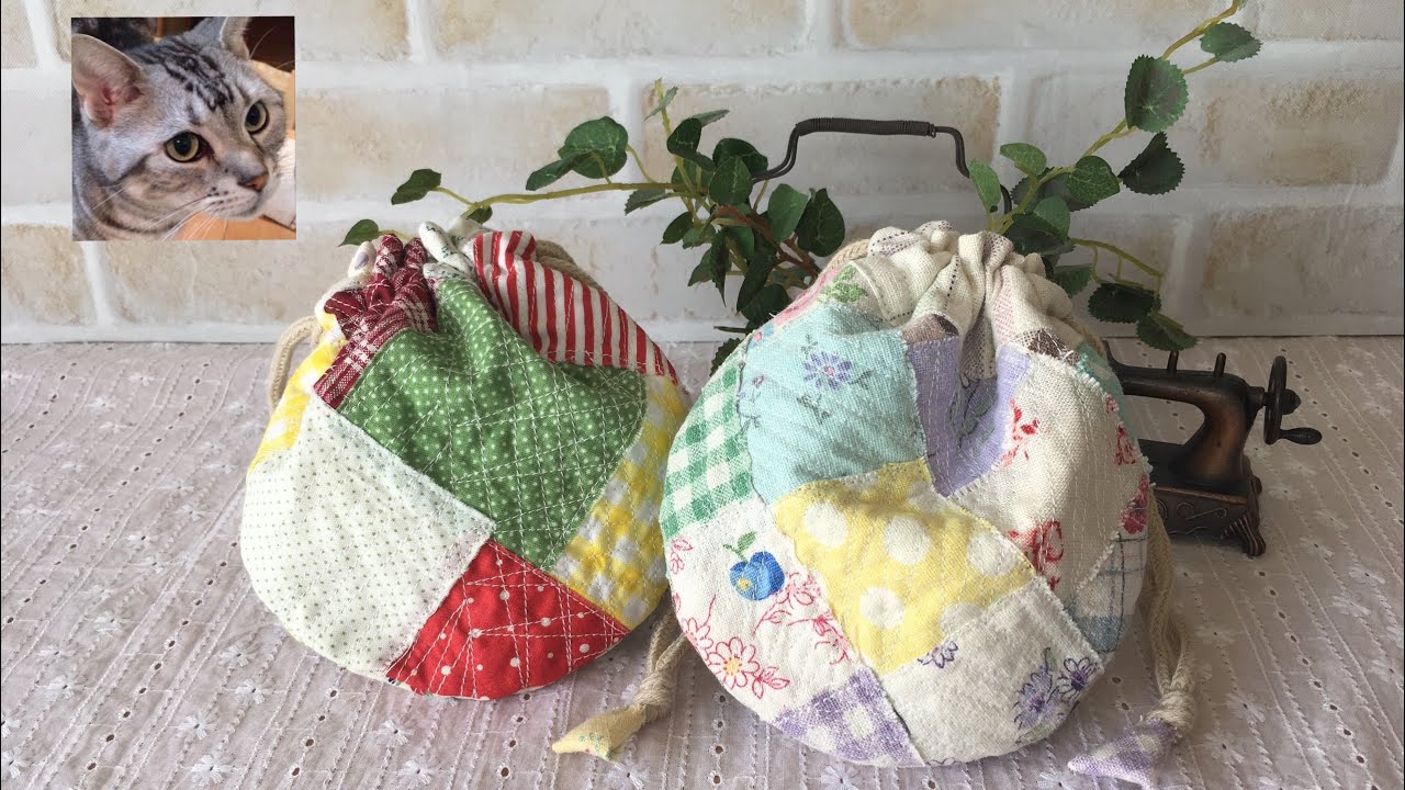 Have fun with scraps] Easy and cute small round drawstring pouch