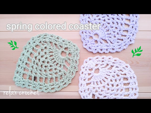 Part③ 春色コースター🍃葉っぱモチーフ【かぎ針編み】 - YouTube