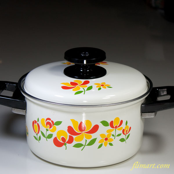 昭和レトロマルワイホーロー両手鍋花柄18cm2L : レトロ食器雑貨