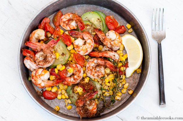 Foil Packet Shrimp | The Amiable Cooks | Lemon Coriander Shrimp