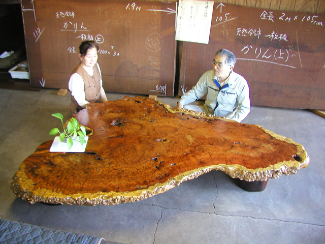 11354 天然銘木 特大 [カリンのコブ] テーブル 自然[極上](足:低