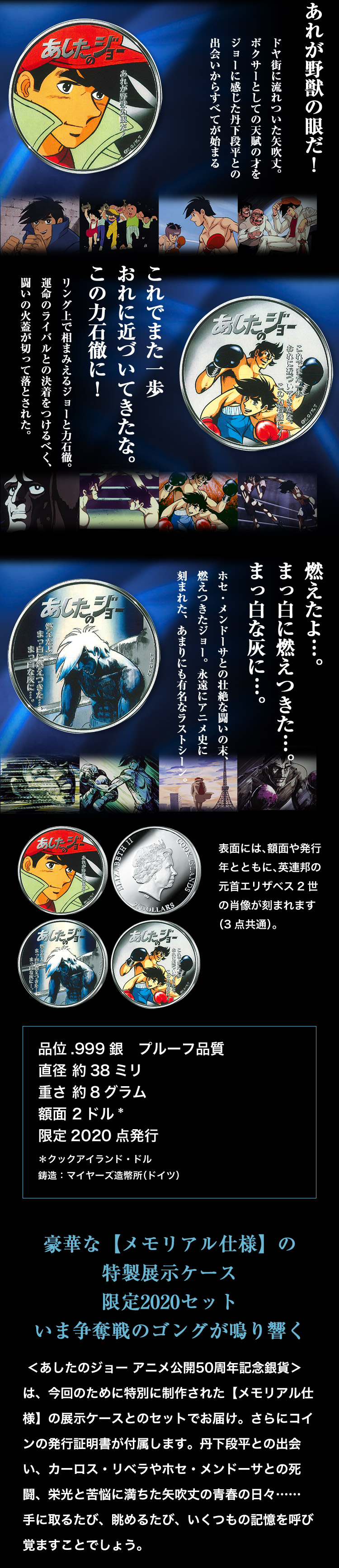 あしたのジョー アニメ50周年記念銀貨セット 特製展示ケース付き