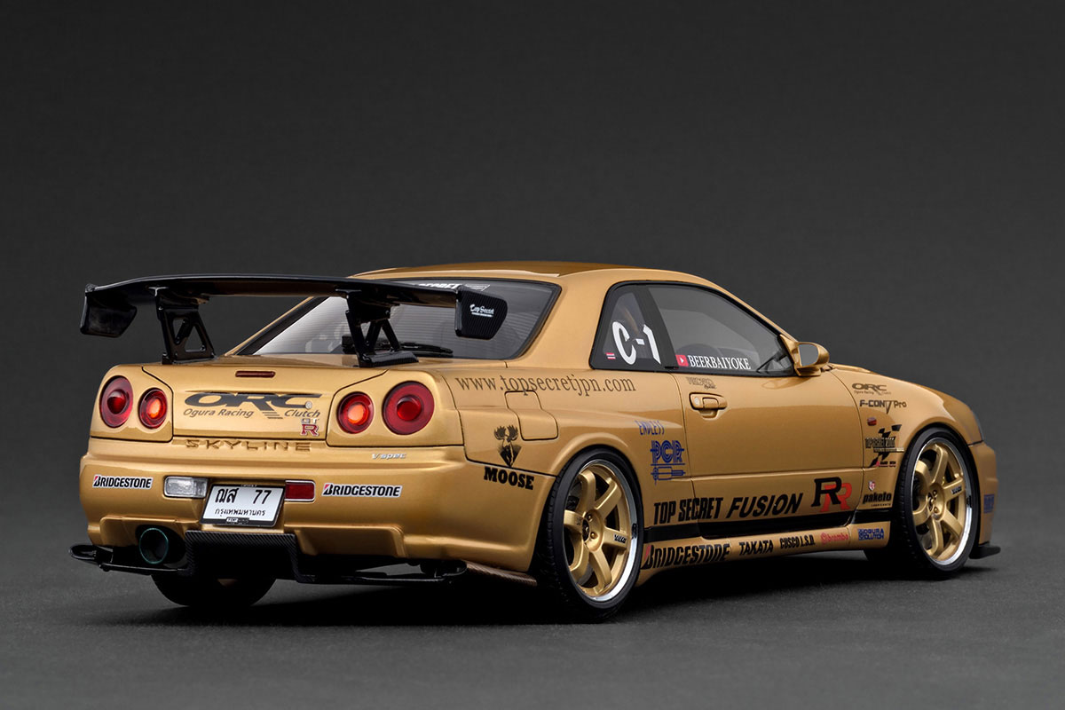IG3799 1/18 TOP SECRET 34GT-R (BNR34) Gold With Engine | LINE UP