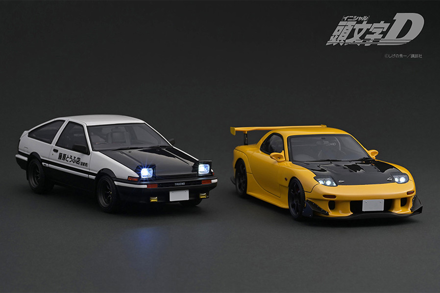 IG3189 1/18 INITIAL D Mazda RX-7 (FD3S) Yellow with LED light