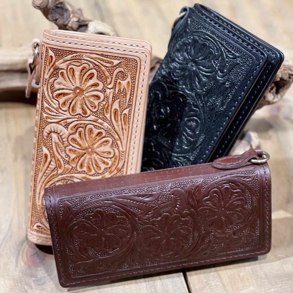 カービングレザー ロングウォレット ／ 牛革 ／ 手縫い ／ 日本製