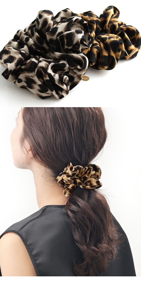 楽天市場】レオパード柄シュシュ ベージュ ブラウン ヒョウ柄 簡単