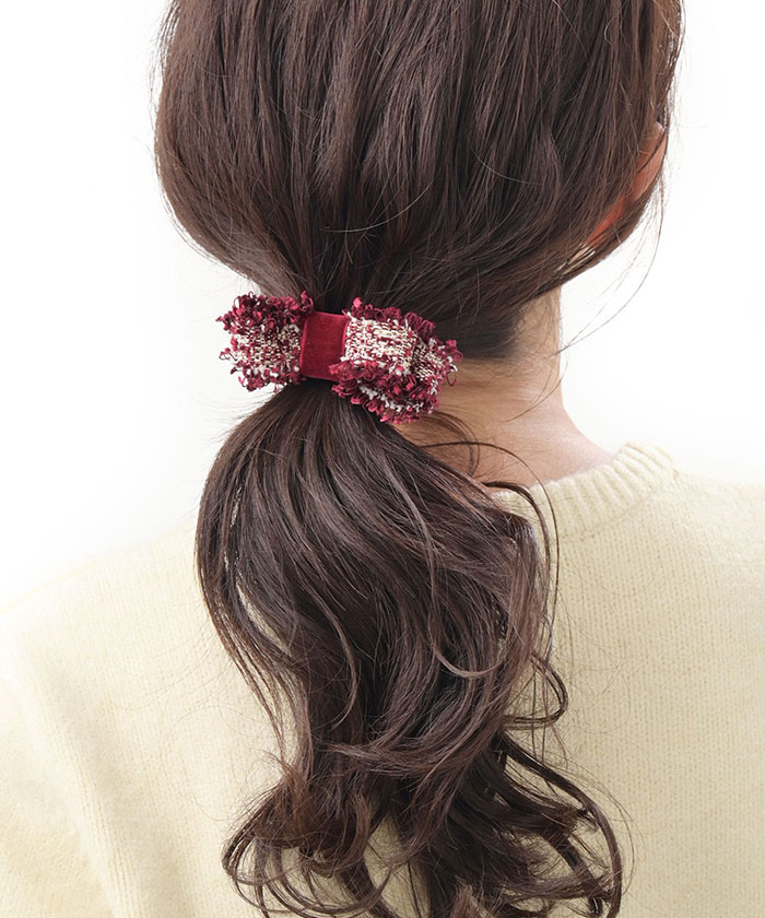 ツイードリボンヘアゴム・ポニーフック H7837 | ヘアアクセサリー