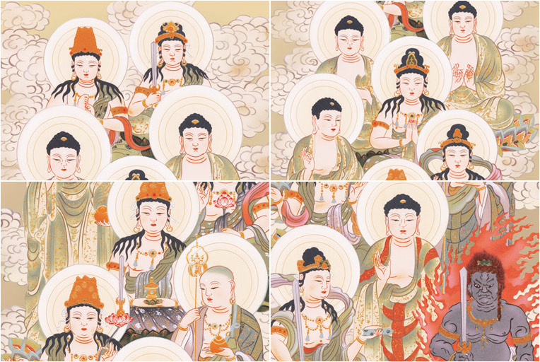 表装品質十年保証付き【国産 豪華金襴表装掛軸：十三仏】普段使いから