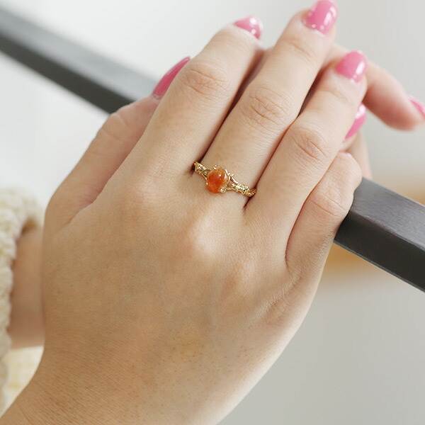 限定1本 K18YG 1.113ct オレンジ翡翠 ルネサンス リング 13号 誕生石5