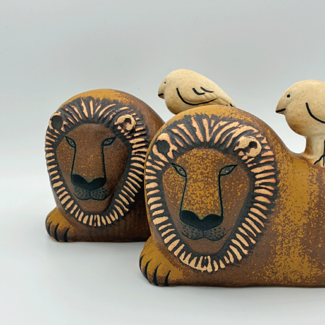 ライオンとトリ（リサ・ラーソン／Lisa Larson） フリーデザイン