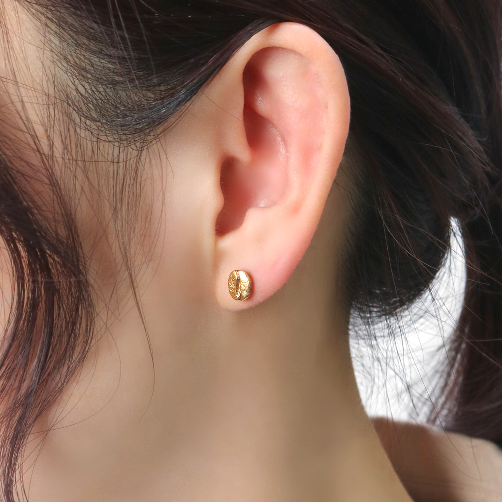 Blue Cat コーヒー豆 ビーンズ ゴールド ピアス 2P 両耳用 シルバー