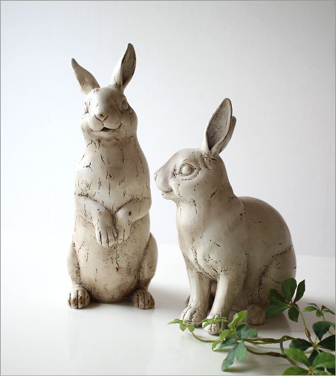 楽天市場】うさぎ 置物 2匹セット ガーデン オブジェ お庭