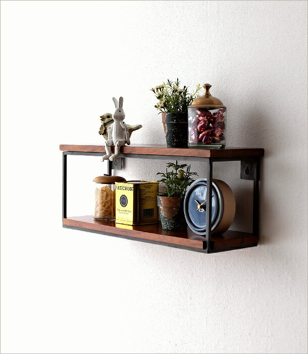 楽天市場】ウォールシェルフ 木製 アイアン アンティーク ウォール