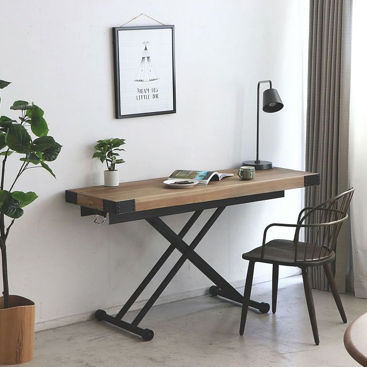 古材と黒スチールを組み合わせたヴィンテージ調の昇降テー 昇降