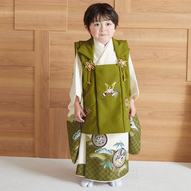 楽天市場】【レンタル】[七五三 着物 3歳]男の子「K179 抹茶兜×オフ